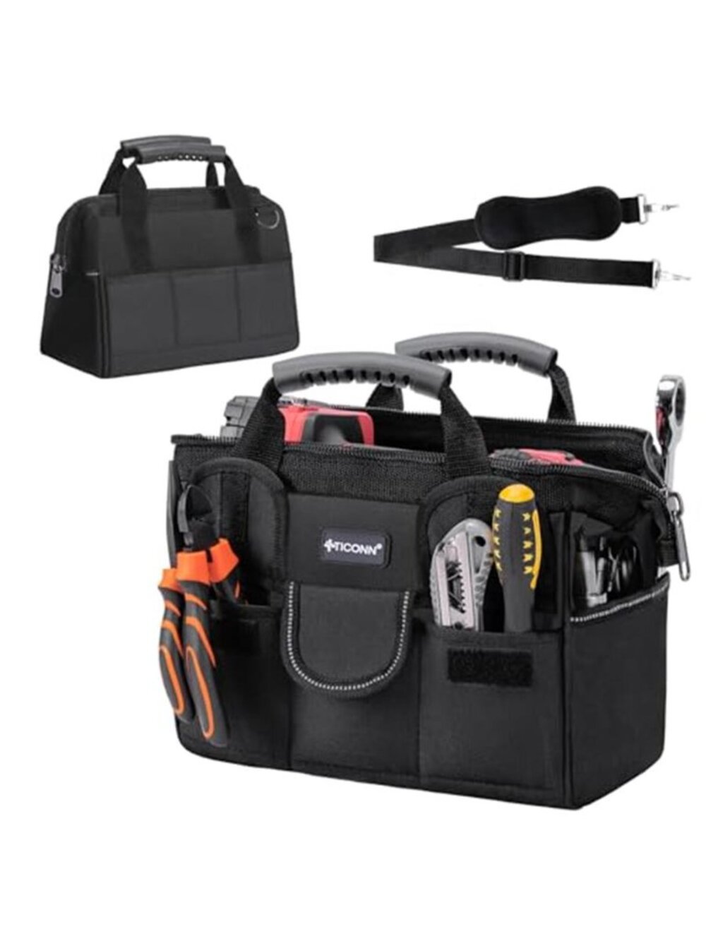 Heavy Duty Tool Bag Wide Mouth Tool Organizer Waterproof Utility Tote 16 Inch